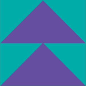 An illustration of two solid pyramids of colour stacked one on top of the other against a solid background.