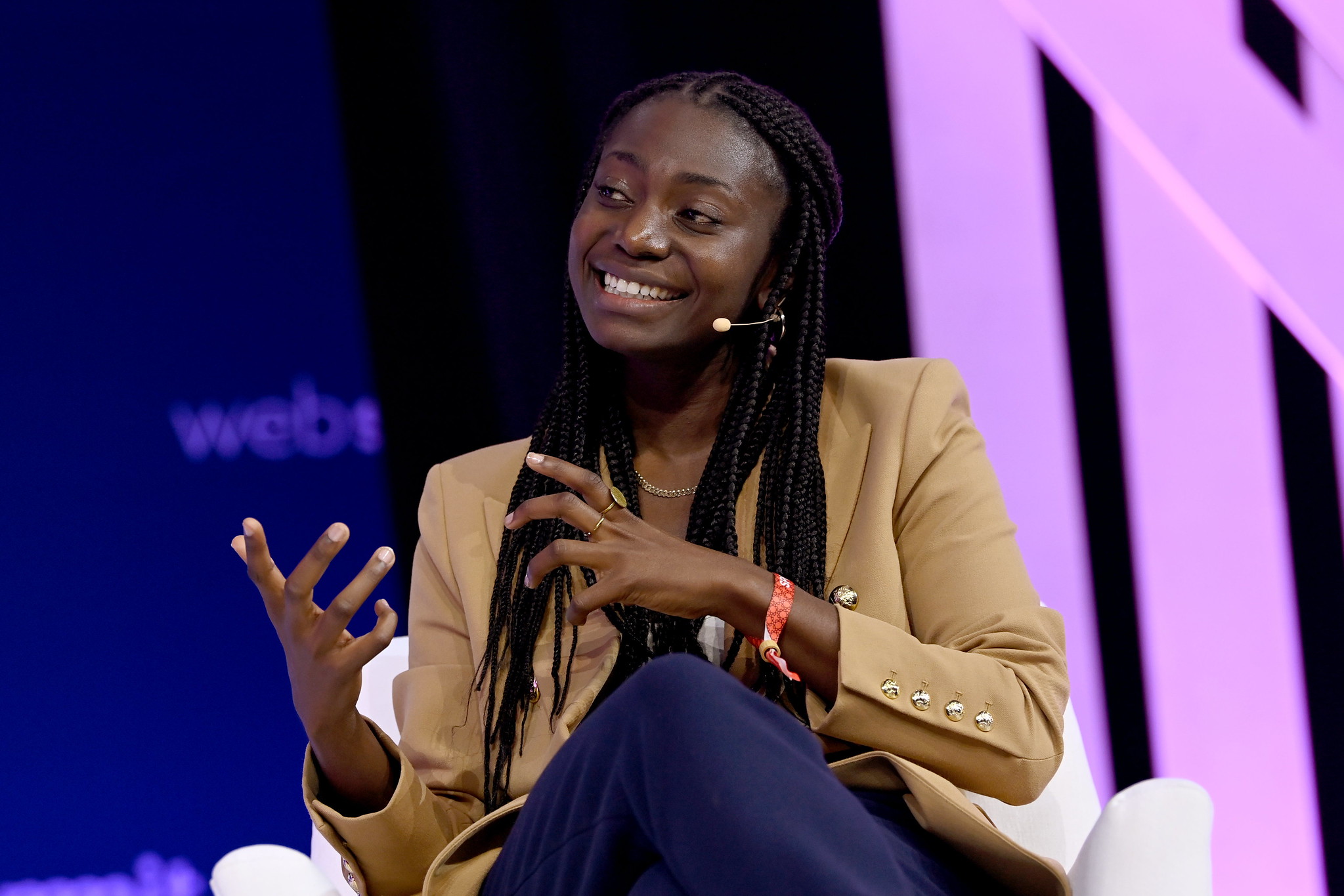 Speaker Christiana Bukalo, Co-founder, Statefree, on the Future Societies Stage during day two of Web Summit 2022