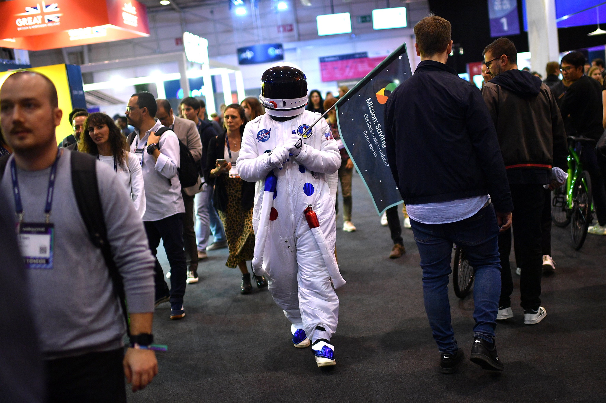 The mascot from Sastrify during day two of Web Summit 2022 at the Altice Arena in Lisbon, Portugal.