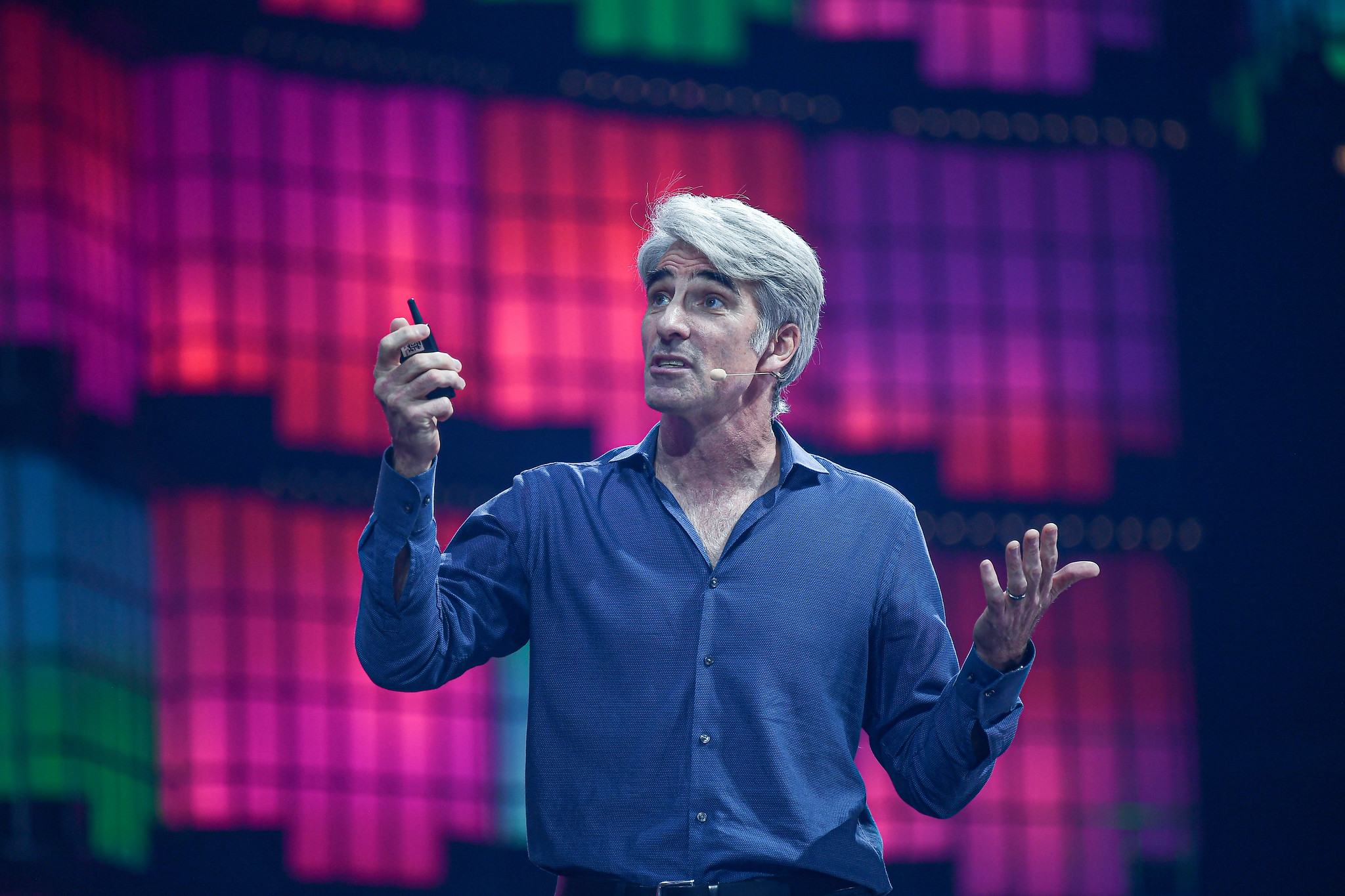 Craig Federighi, Senior Vice President of Software Engineering at Apple, on the Centre Stage, during day two of Web Summit 2021