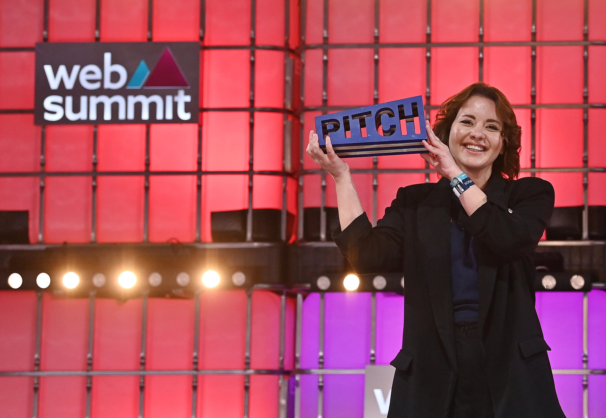PITCH winner Ana Robakidze, Founder & CEO, Theneo, on Centre stage during day three of Web Summit 2022 at the Altice Arena in Lisbon, Portugal