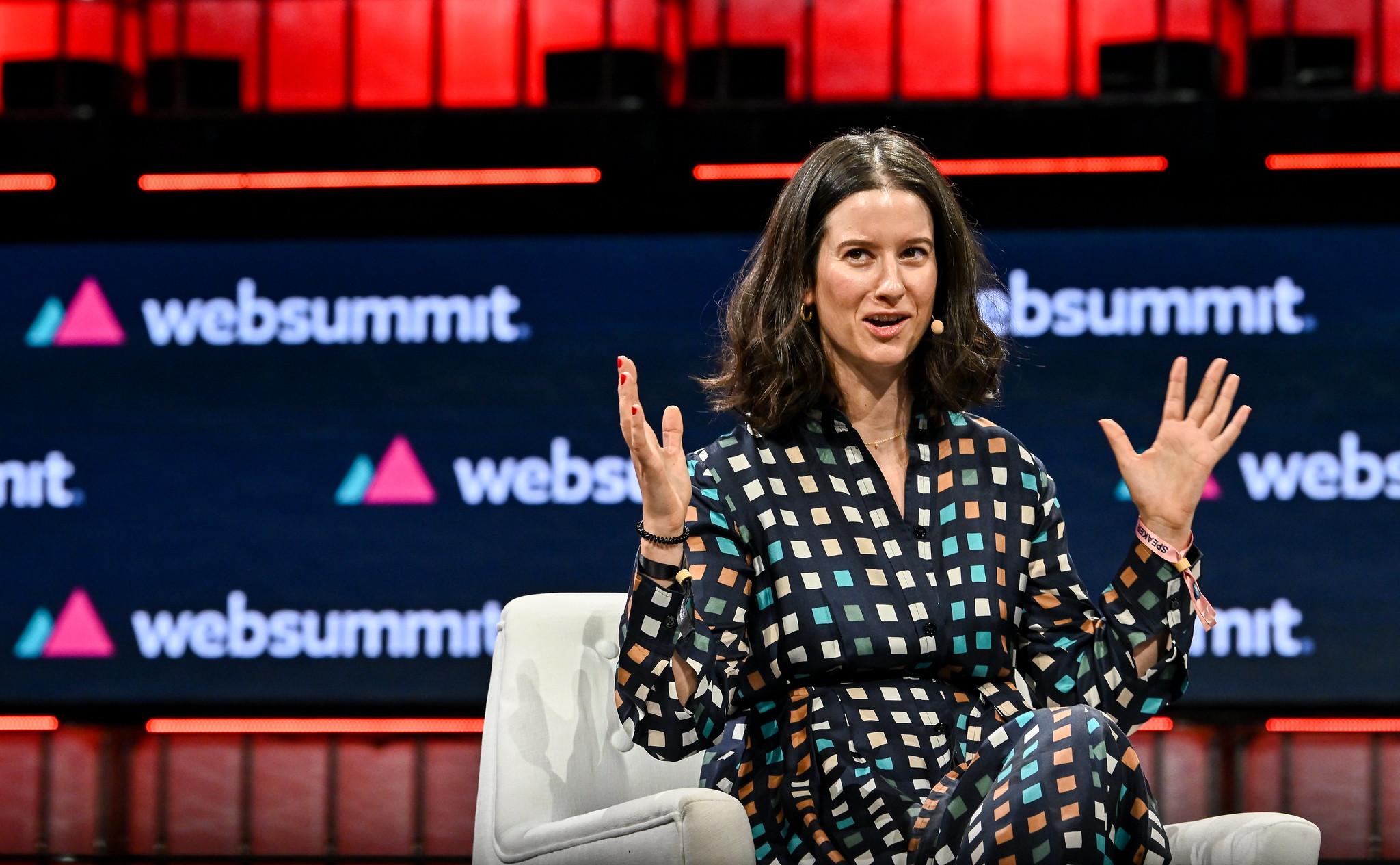 Cristina Fonseca, Managing Partner, Indico Capital Partners, during the opening night of Web Summit 2023 at the Altice Arena in Lisbon, Portugal