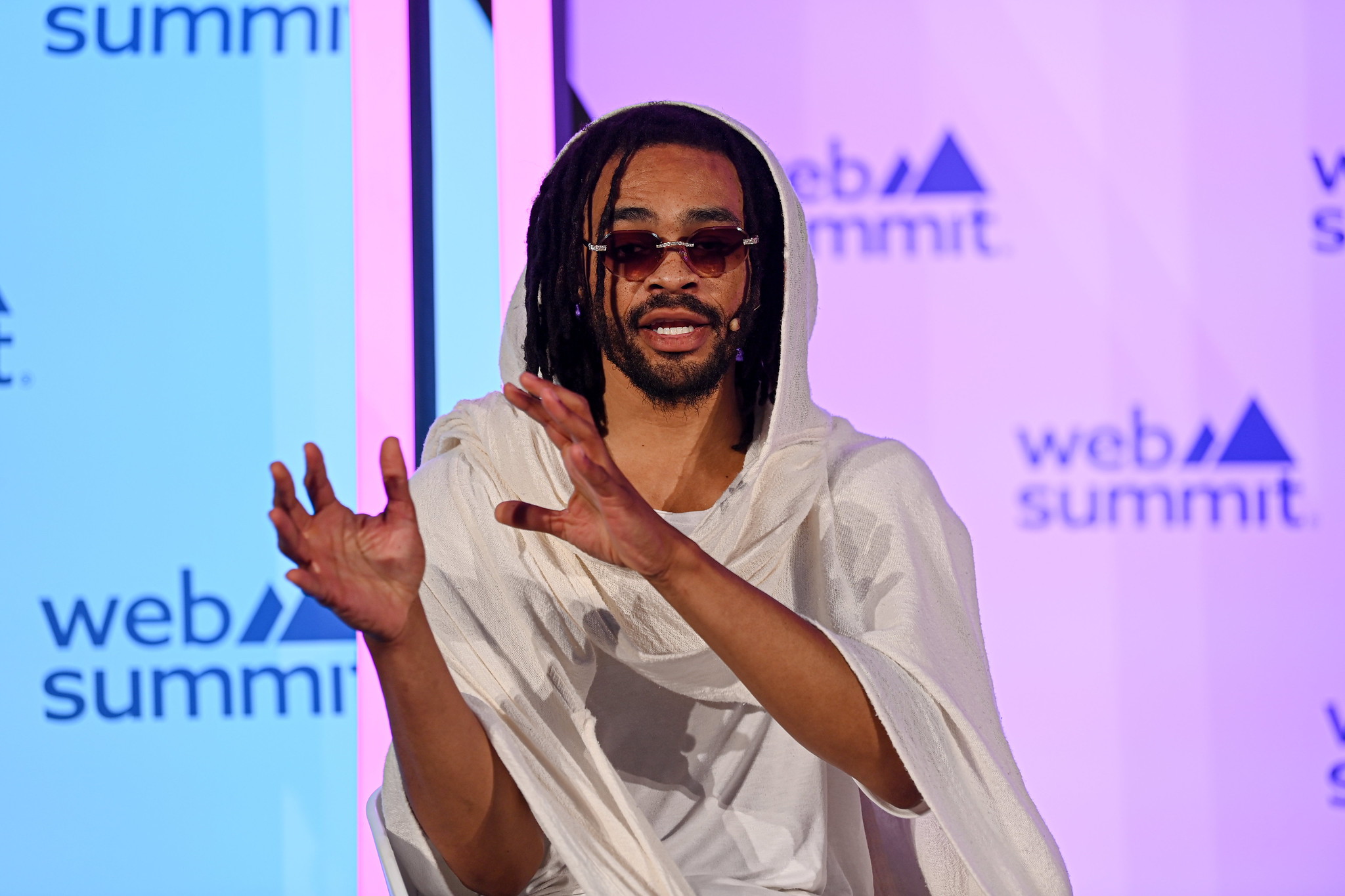 Maejor Brandon Michael Green, Singer, Songwriter & Producer, on Audio Waves Stage during day three of Web Summit 2023 at the Altice Arena in Lisbon, Portugal