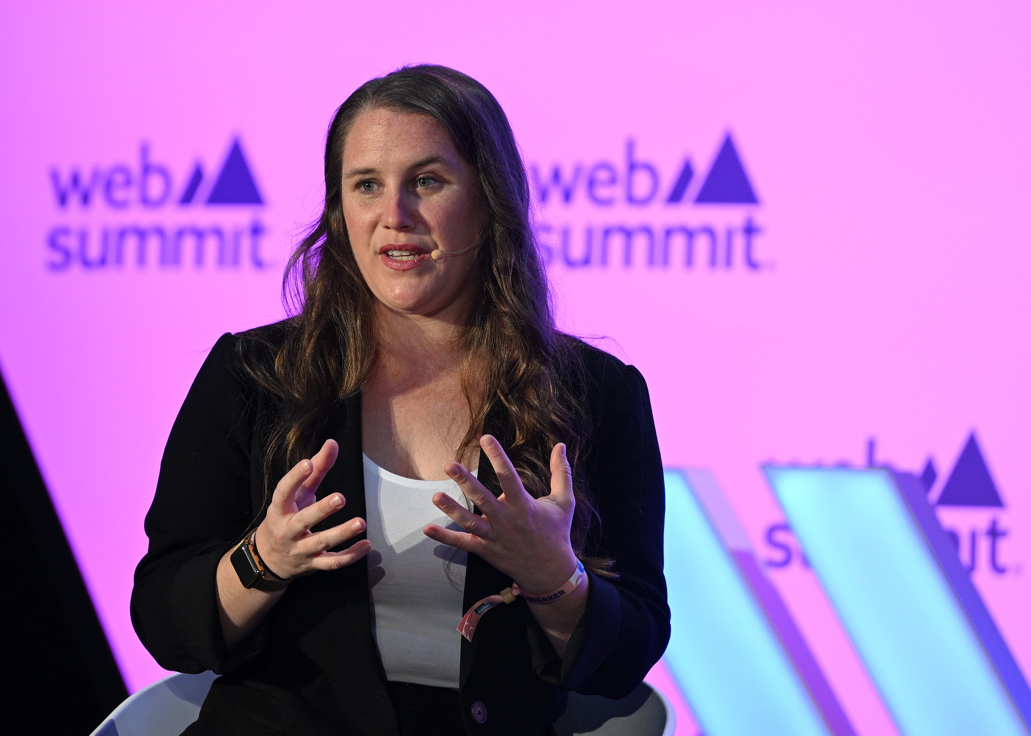 Sarah Millar, COO, Diversity VC, on Venture Stage during day two of Web Summit 2023 at the Altice Arena in Lisbon, Portugal