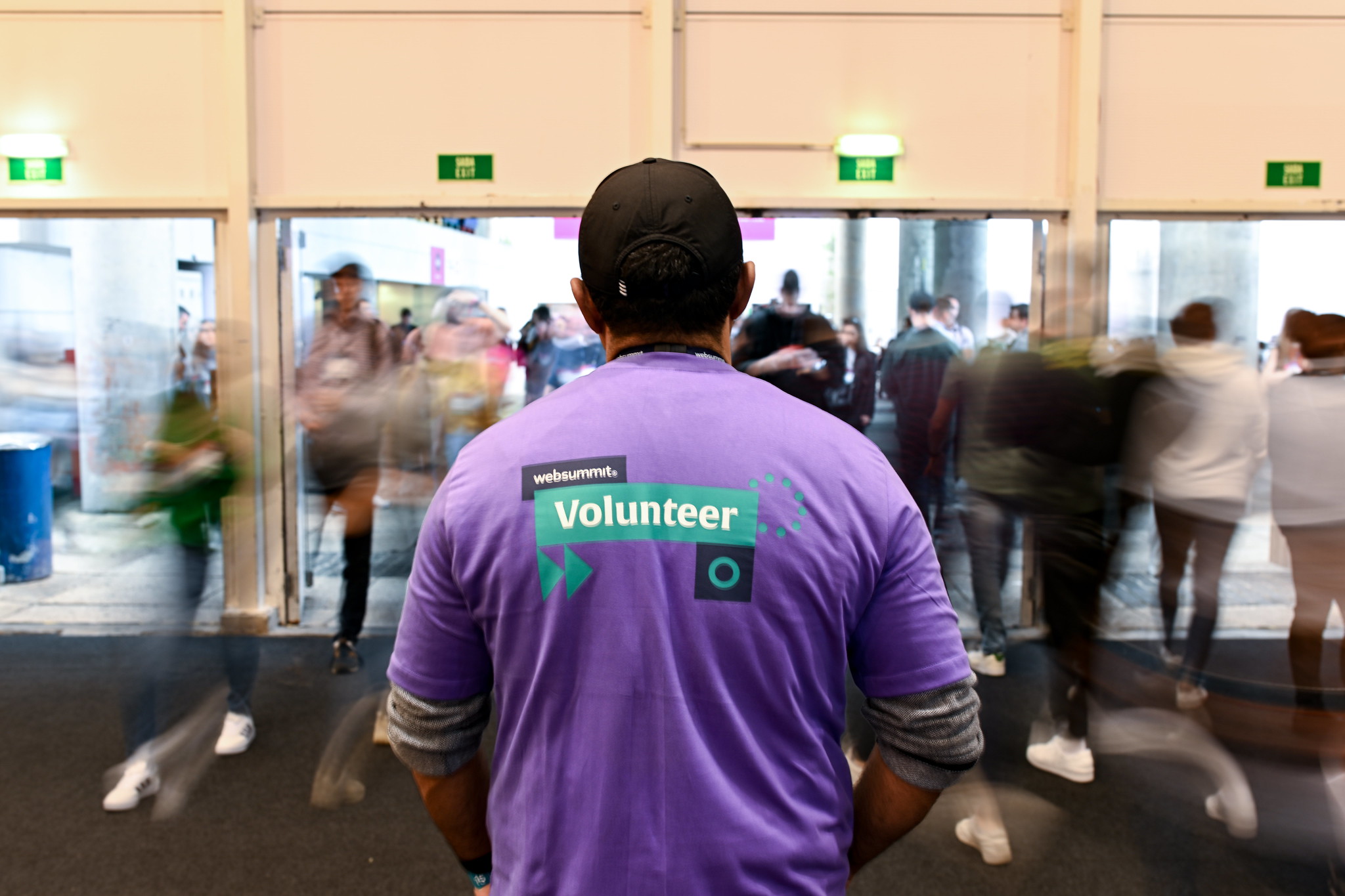A volunteer during day two of Web Summit 2023 at the Altice Arena in Lisbon, Portugal.