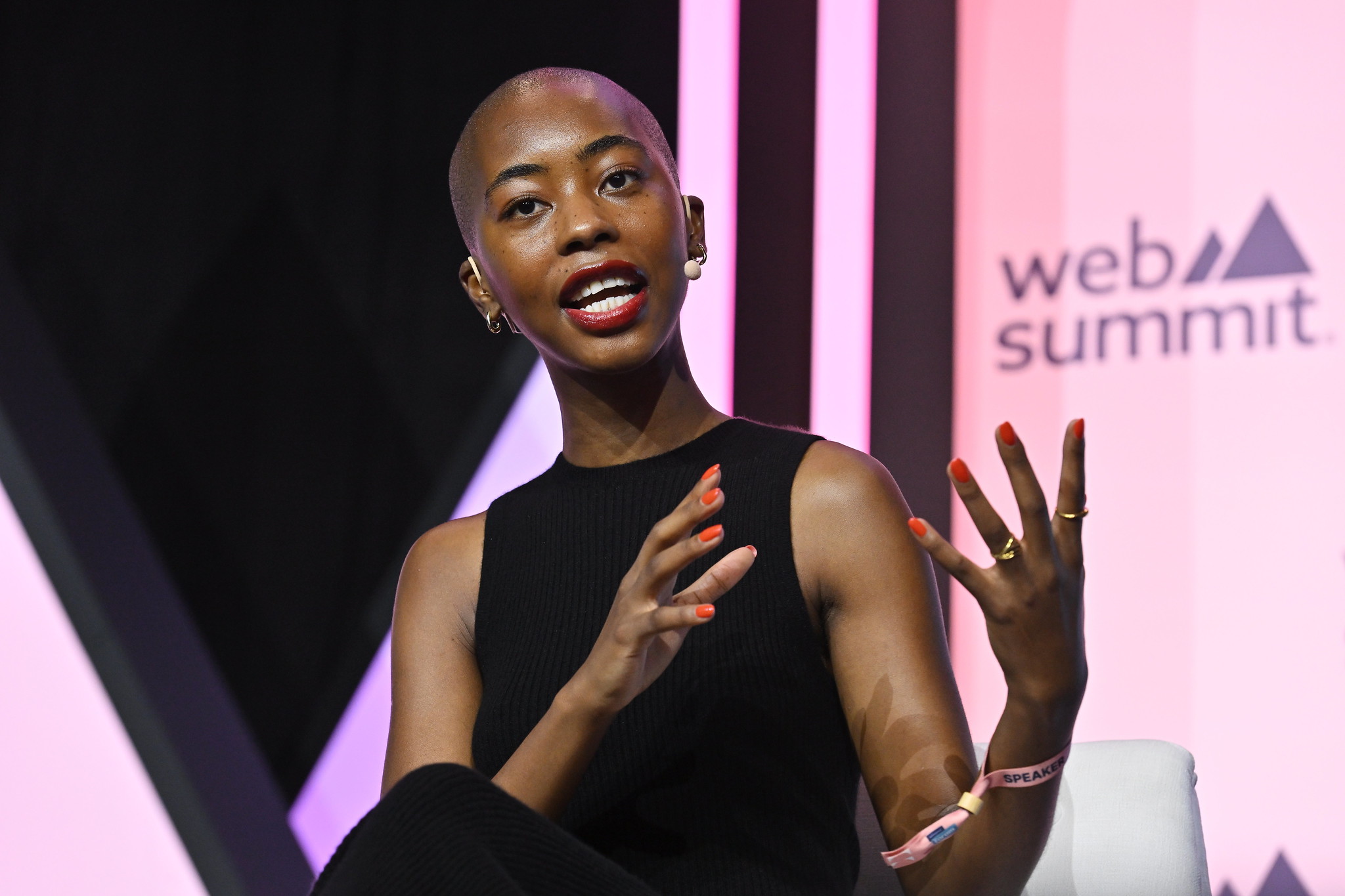 Africa Brooke, Author, on Creatiff Stage during day one of Web Summit 2023 at the Altice Arena in Lisbon, Portugal