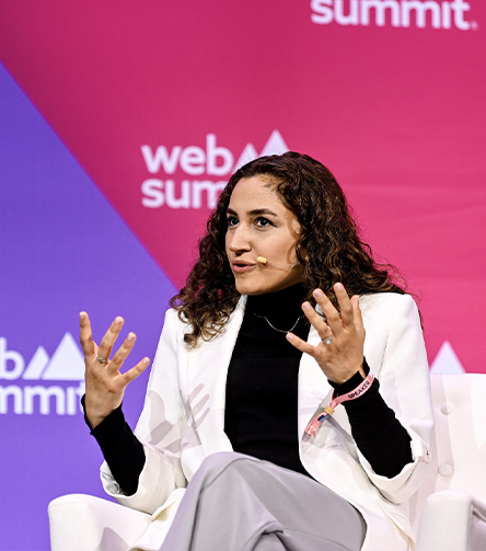 Ahlam Bolooki, CEO, Emirates Literature Foundation, on Book Summit Stage during day two of Web Summit 2023 at the Altice Arena in Lisbon, Portugal