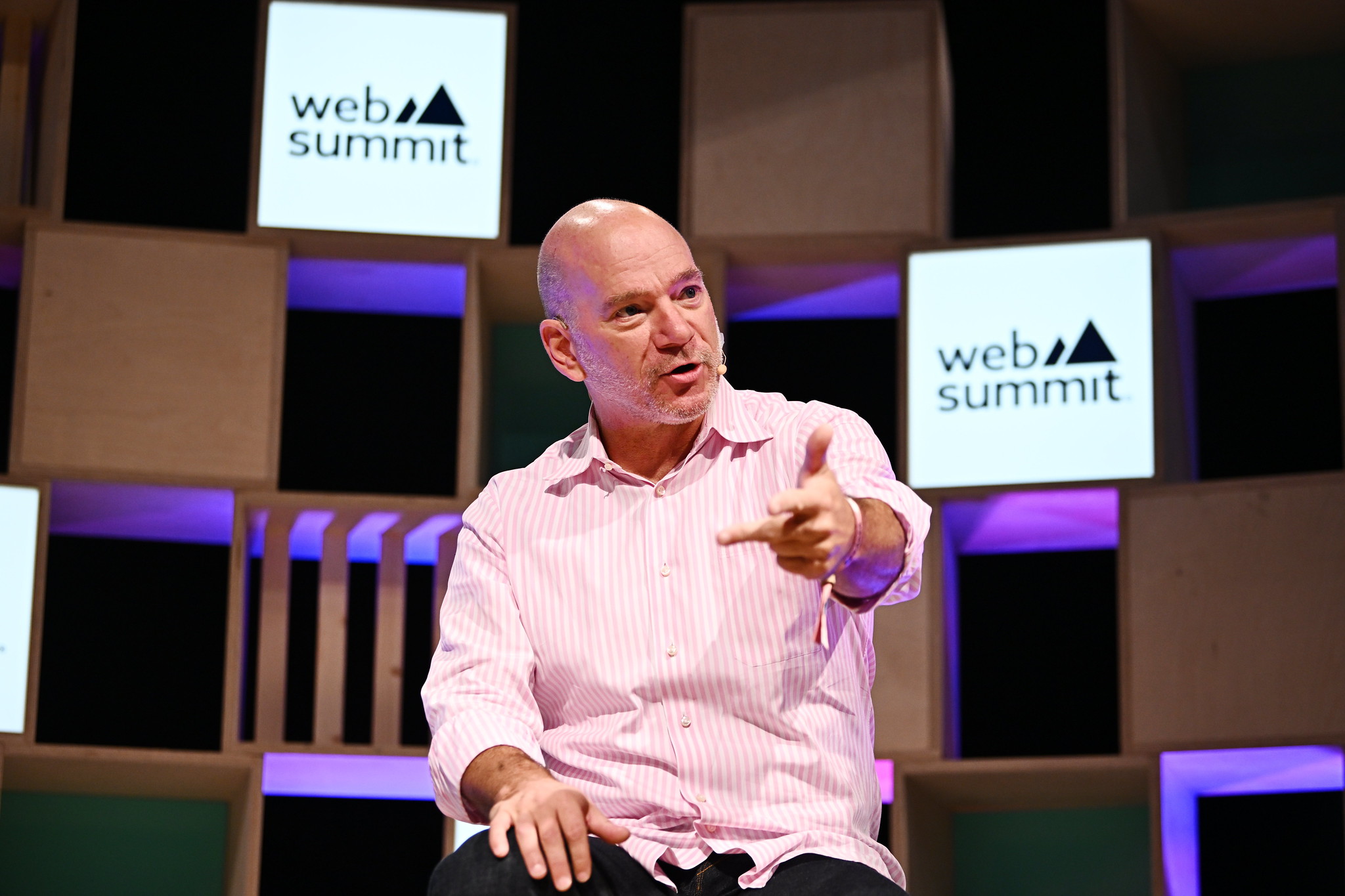 Andrew McAfee, Principal Research Scientist, MIT, on Q&A stage during day two of Web Summit 2023 at the Altice Arena in Lisbon, Portugal