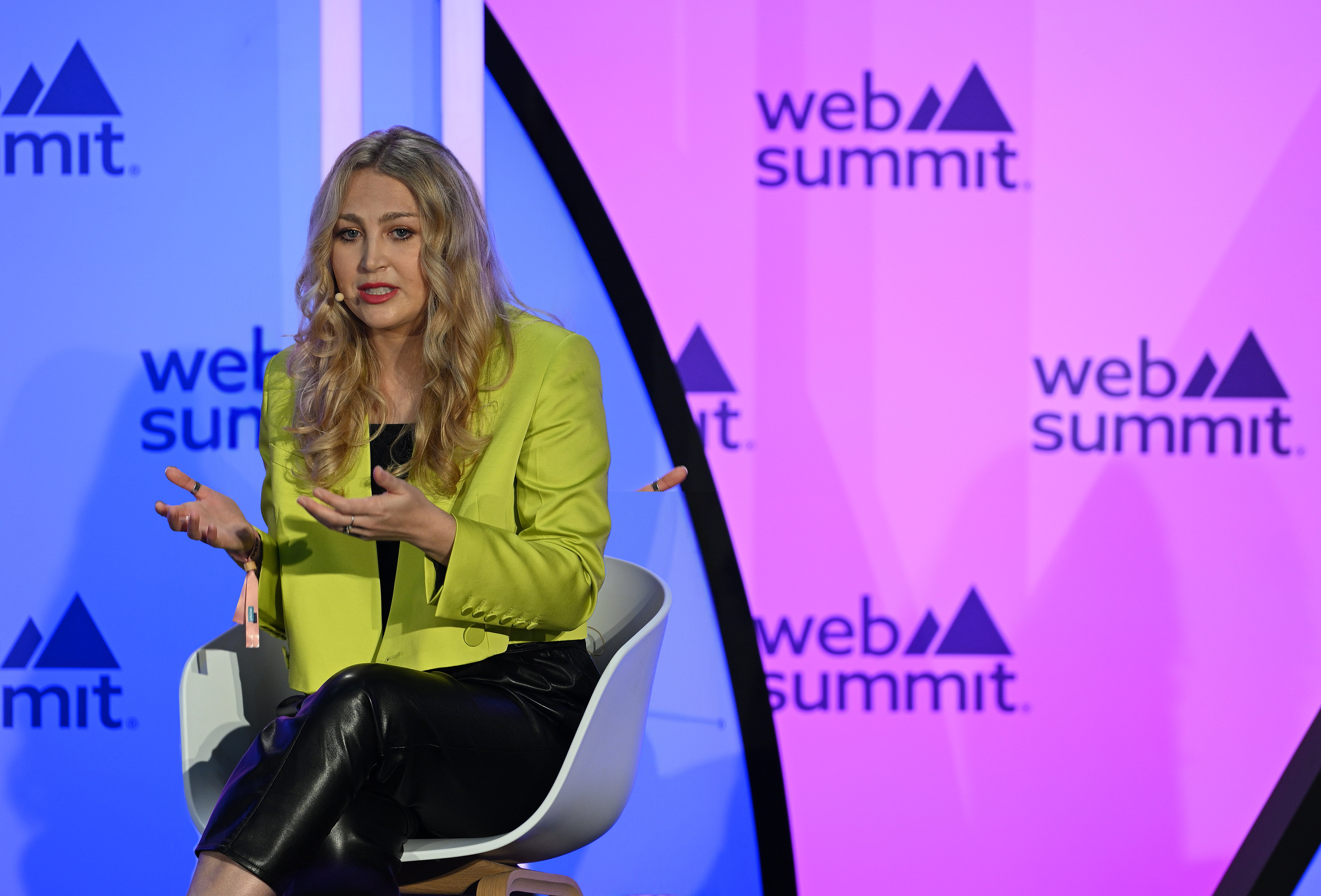 Hattie Willis, Co-founder, IfWeRaise; on Venture Stage during day two of Web Summit 2023 at the Altice Arena in Lisbon, Portugal.