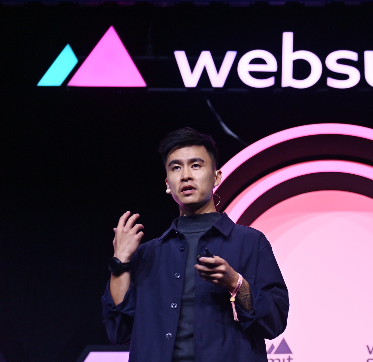 Jiahui Tan, Founder & Creative Director, Fable on Creatiff Stage during day one of Web Summit 2023 at the Altice Arena in Lisbon, Portugal