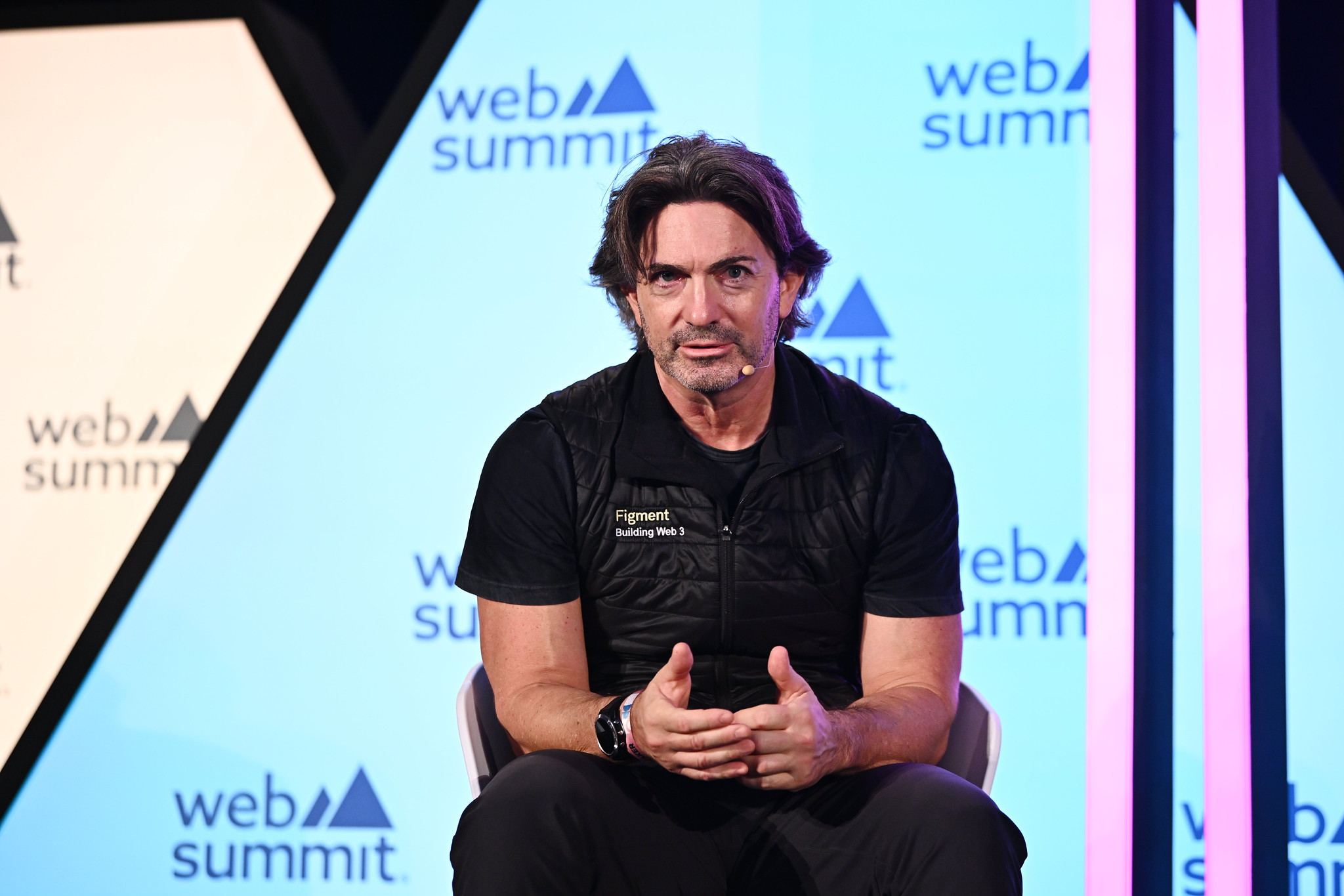 Lorien Gabel, Co-founder & CEO, on Crypto Stage during day two of Web Summit 2023 at the Altice Arena in Lisbon, Portugal.
