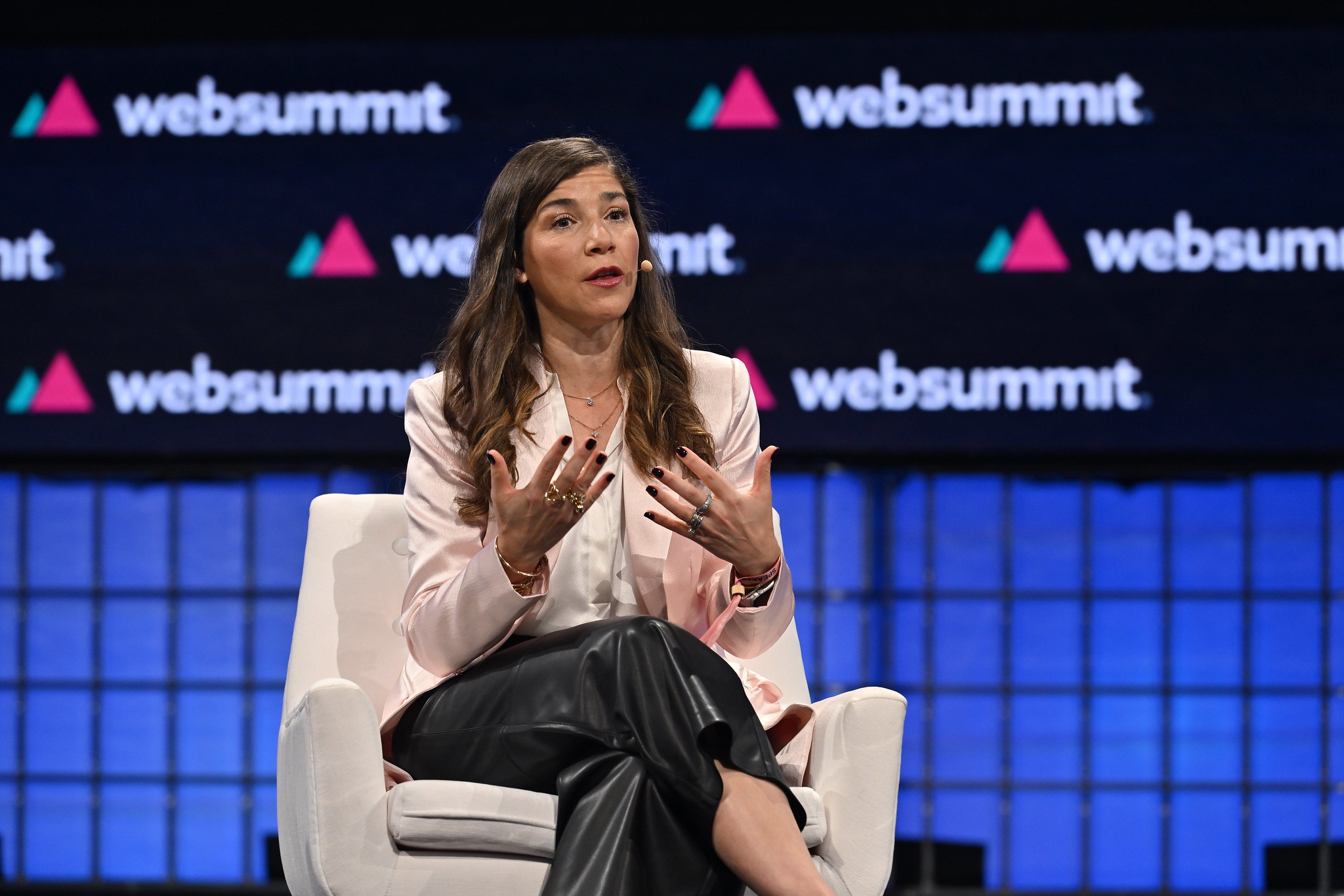 Mary Carmen Gasco-Buisson, Chief Marketing Officer, Pandora, on Centre stage during day two of Web Summit 2023 at the Altice Arena in Lisbon, Portugal