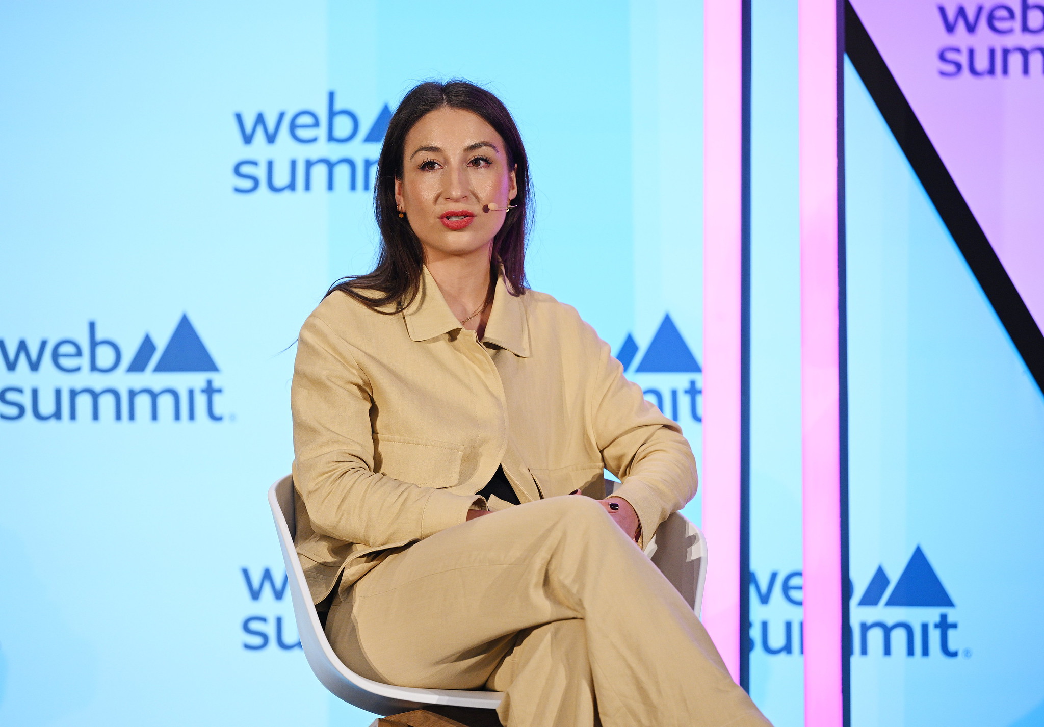 Tamar Riley, Global Managing Director, Refinery29 on Fourth Estate Stage during day one of Web Summit 2023 at the Altice Arena in Lisbon, Portugal