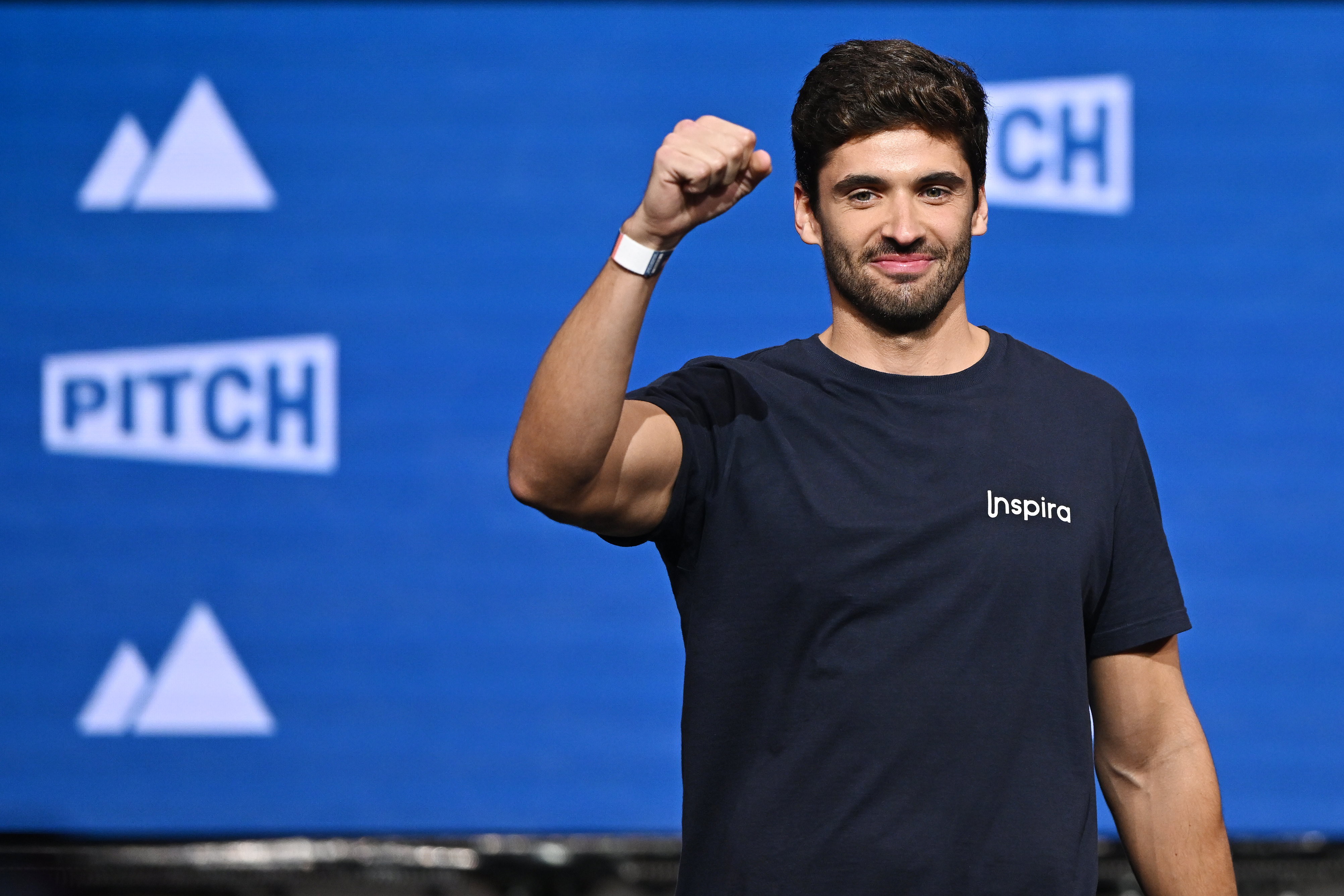 Pitch winner, Henrique Ferreira, CXO, Cofounder, Inspira, on Centre Stage during day three of Web Summit 2023