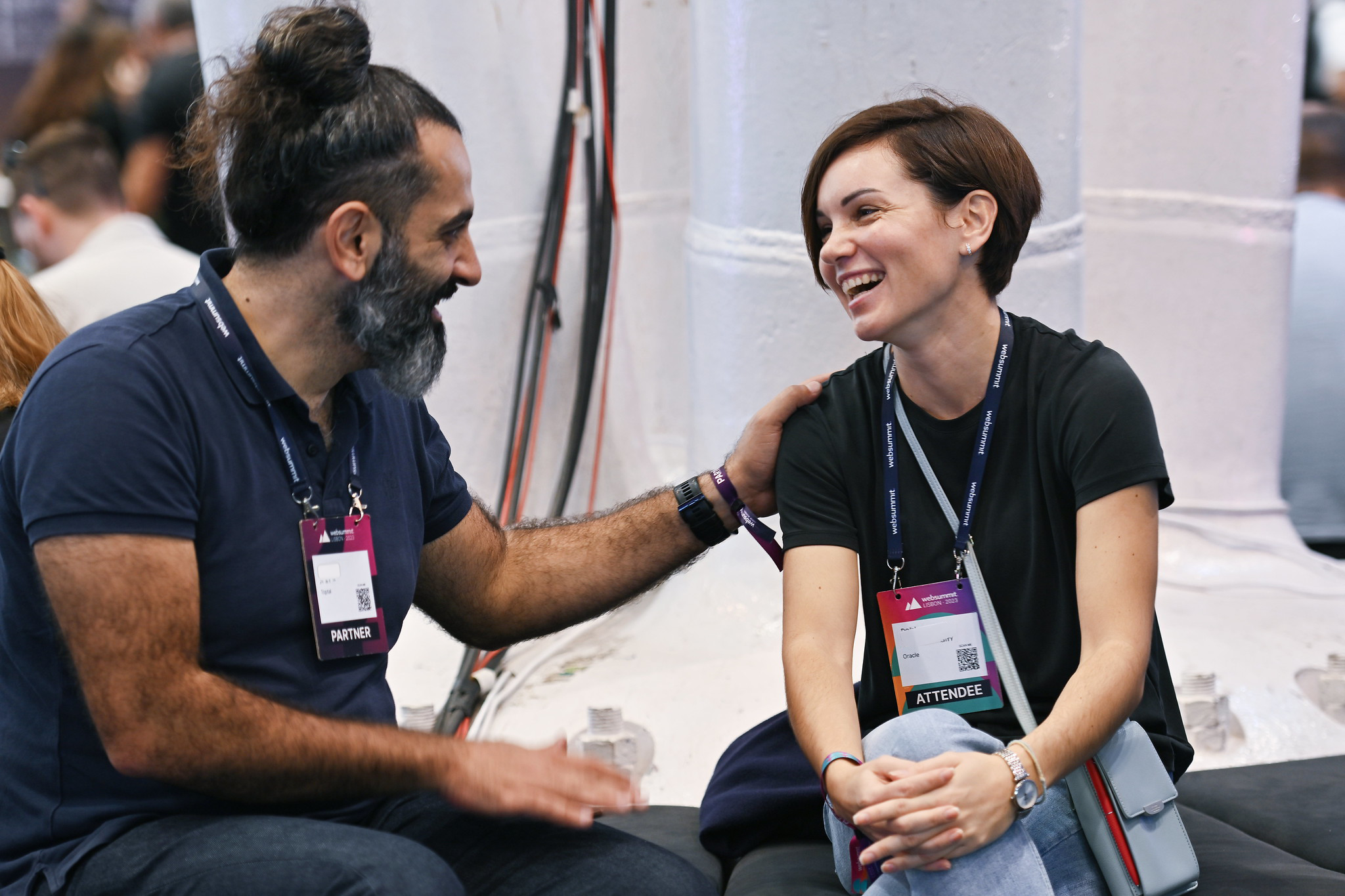 Attendees during day three of Web Summit 2023 at the Altice Arena in Lisbon, Portugal